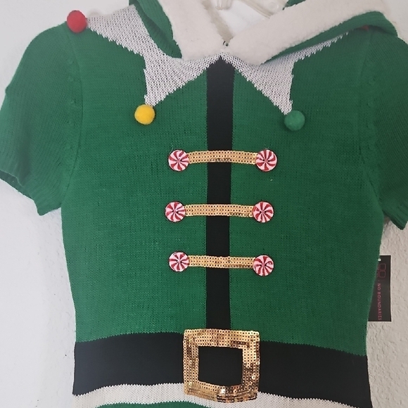 Ugly CHRISTMAS No Boundaries Holiday Green and White Striped Elf Dress Sz XS (1) - Picture 2 of 9